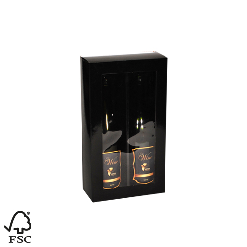 Geschenkdoos 2 flessen- Zwart met venster
